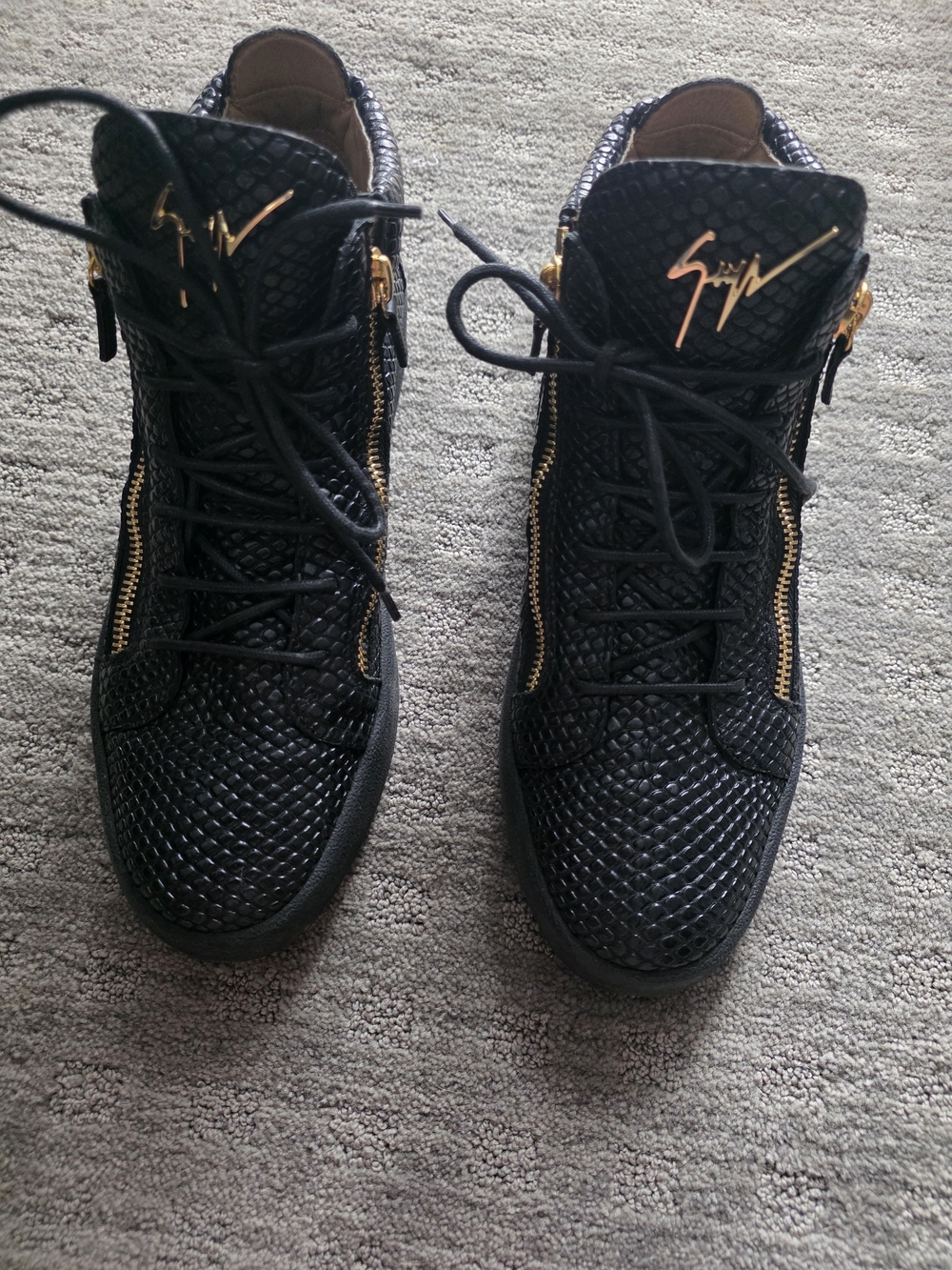 Giuseppe Zanotti Black Quilted High-Top Sneakers with Gold Hardware
